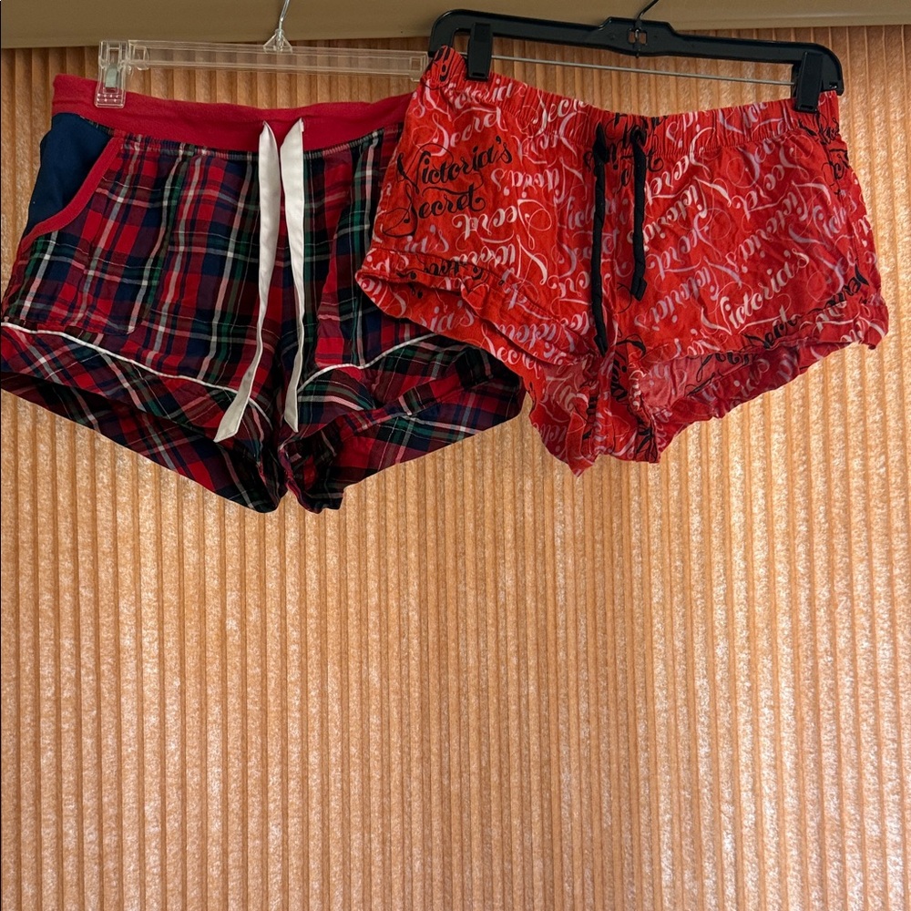Victoria's Secret Red Script & Plaid Lounge Shorts Duo